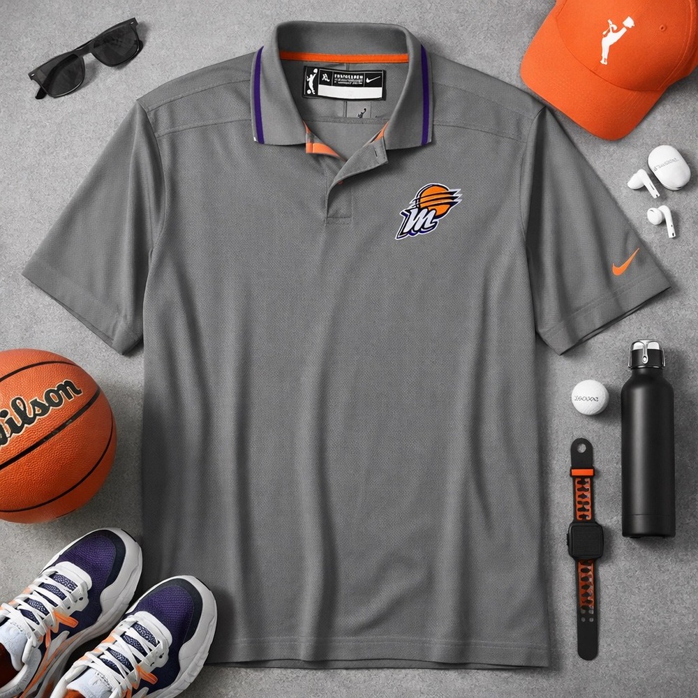 Nike WNBA Phoenix‎ Mercury Dri-Fit Polo Shirt XL Gray Embroidered Logo Athletic